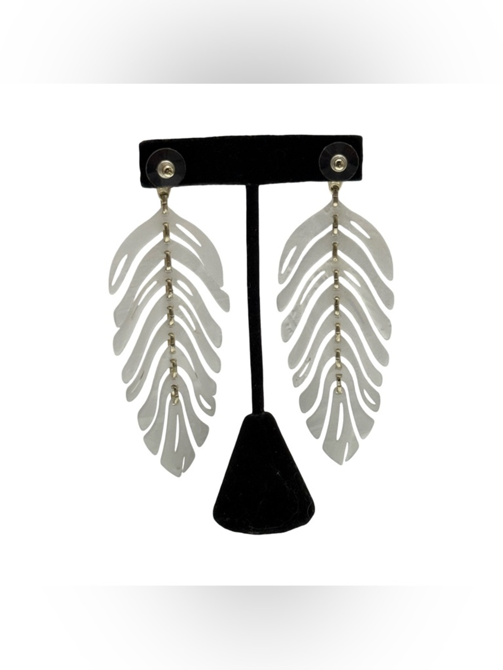 Kendra Scott Lotus Statement Earrings - Ivory Marbled Acrylic Leaf Drop Jewelry